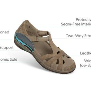 Orthofeet Juno Women's Casual Shoe Comfort T Strap Hook & Loop Size 10.5 Taupe